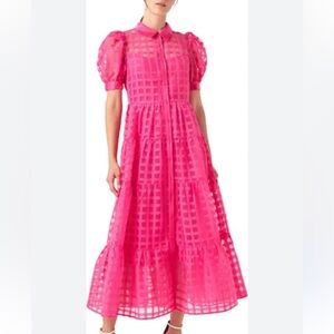 English Factory GRIDDED ORGANZA TIERED MAXI DRESS